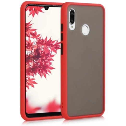 Huawei Y7 2019 Kılıf Exlusive Arkası Mat Tam Koruma Darbe Emici - Kırmızı