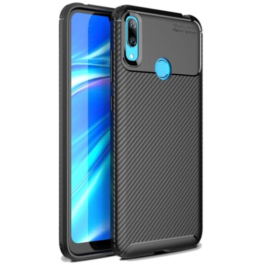 Huawei Y7 2019 Kılıf Silikon Parmak İzi Bırakmayan Karbon Soft Negro Kapak - Siyah