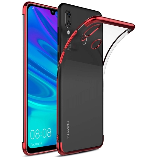 Huawei Y7 2019 Kılıf Renkli Köşeli Lazer Şeffaf Esnek Silikon - Kırmızı