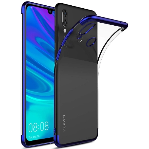 Huawei Y7 2019 Kılıf Renkli Köşeli Lazer Şeffaf Esnek Silikon - Mavi