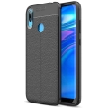 Huawei Y7 2019 Kılıf Deri Görünümlü Lüks Parmak İzi Bırakmaz Niss Silikon Kapak - Siyah