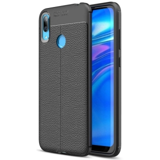 Huawei Y7 2019 Kılıf Deri Görünümlü Lüks Parmak İzi Bırakmaz Niss Silikon Kapak - Siyah