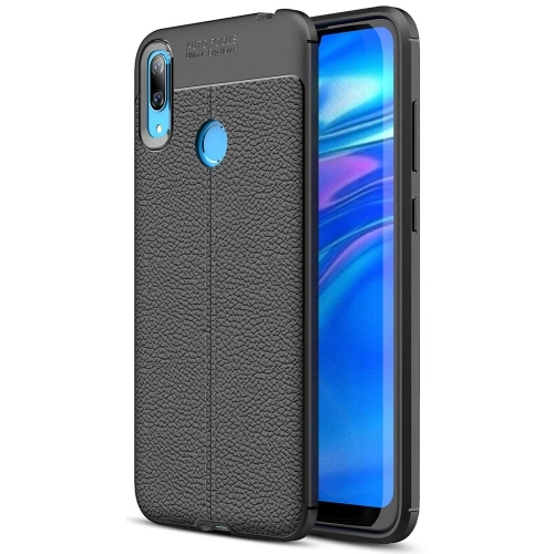 Huawei Y7 2019 Kılıf Deri Görünümlü Lüks Parmak İzi Bırakmaz Niss Silikon Kapak - Siyah