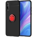 Huawei Y8p Kılıf Renkli Silikon Yüzüklü Standlı Auto Focus Ravel Kapak - Kırmızı - Siyah
