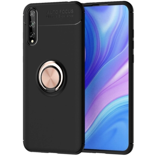 Huawei Y8p Kılıf Renkli Silikon Yüzüklü Standlı Auto Focus Ravel Kapak - Rose Gold