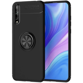 Huawei Y8p Kılıf Renkli Silikon Yüzüklü Standlı Auto Focus Ravel Kapak - Siyah