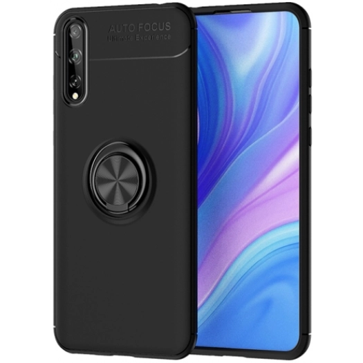 Huawei Y8p Kılıf Renkli Silikon Yüzüklü Standlı Auto Focus Ravel Kapak - Siyah