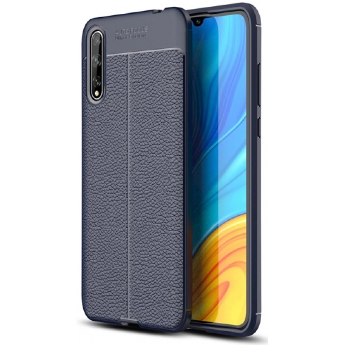 Huawei Y8p Kılıf Deri Görünümlü Lüks Parmak İzi Bırakmaz Niss Silikon Kapak - Lacivert