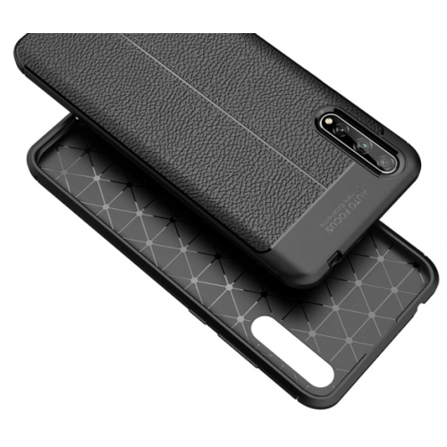 Huawei Y8p Kılıf Deri Görünümlü Lüks Parmak İzi Bırakmaz Niss Silikon Kapak - Siyah