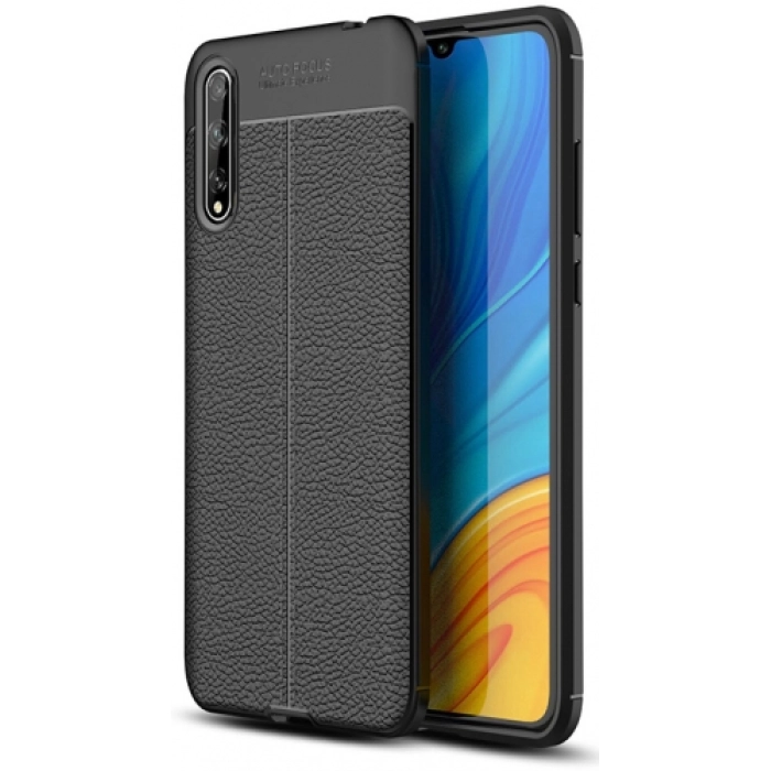 Huawei Y8p Kılıf Deri Görünümlü Lüks Parmak İzi Bırakmaz Niss Silikon Kapak - Siyah