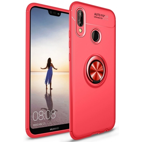 Huawei Y9 2019 Kılıf Renkli Silikon Yüzüklü Standlı Auto Focus Ravel Kapak - Kırmızı