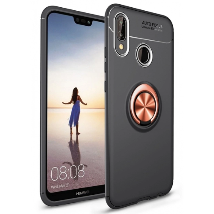 Huawei Y9 2019 Kılıf Renkli Silikon Yüzüklü Standlı Auto Focus Ravel Kapak - Rose Gold