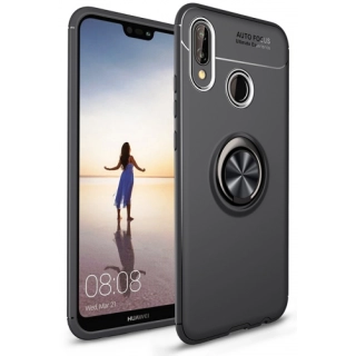 Huawei Y9 2019 Kılıf Renkli Silikon Yüzüklü Standlı Auto Focus Ravel Kapak - Siyah