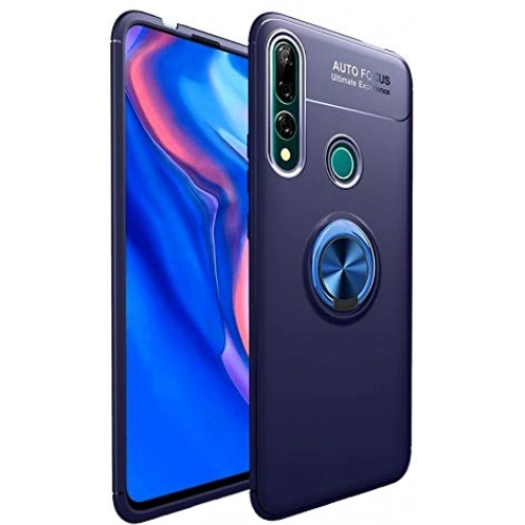 Huawei Y9 Prime 2019 Kılıf Renkli Silikon Yüzüklü Standlı Auto Focus Ravel Kapak - Mavi