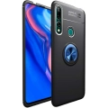 Huawei Y9 Prime 2019 Kılıf Renkli Silikon Yüzüklü Standlı Auto Focus Ravel Kapak - Mavi - Siyah