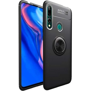 Huawei Y9 Prime 2019 Kılıf Renkli Silikon Yüzüklü Standlı Auto Focus Ravel Kapak - Siyah