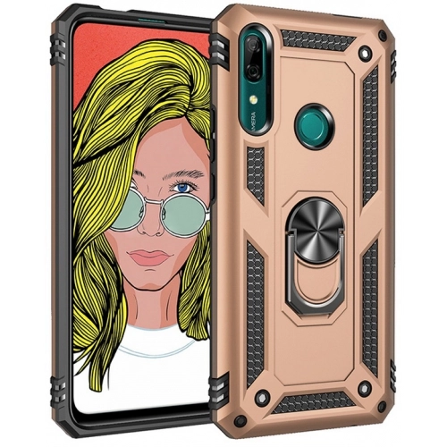 Huawei Y9 Prime 2019 Kılıf Silikon Zırhlı Standlı Yüzüklü Mıknatıslı Tank Kapak - Gold