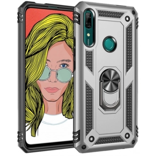 Huawei Y9 Prime 2019 Kılıf Silikon Zırhlı Standlı Yüzüklü Mıknatıslı Tank Kapak - Gümüş