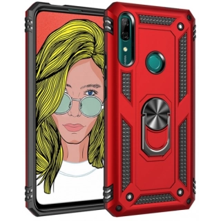 Huawei Y9 Prime 2019 Kılıf Silikon Zırhlı Standlı Yüzüklü Mıknatıslı Tank Kapak - Kırmızı