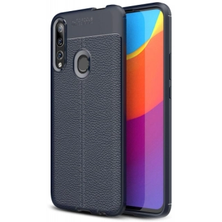 Huawei Y9 Prime 2019 Kılıf Deri Görünümlü Lüks Parmak İzi Bırakmaz Niss Silikon Kapak - Lacivert