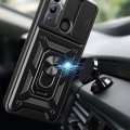 Infinix Hot 12i Kılıf Zırhlı Standlı Silikon Sürgülü Kamera Korumalı Tank Kapak - Siyah