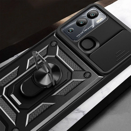 İnfinix Hot 20i Kılıf Zırhlı Standlı Silikon Sürgülü Kamera Korumalı Tank Kapak - Mavi