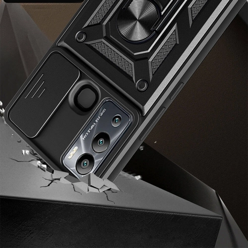 İnfinix Hot 20i Kılıf Zırhlı Standlı Silikon Sürgülü Kamera Korumalı Tank Kapak - Mavi