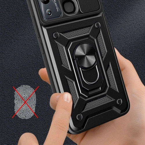 İnfinix Hot 20i Kılıf Zırhlı Standlı Silikon Sürgülü Kamera Korumalı Tank Kapak - Siyah