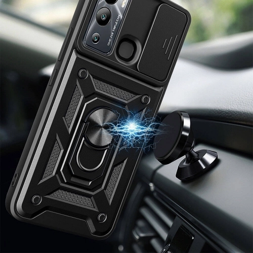 İnfinix Hot 20i Kılıf Zırhlı Standlı Silikon Sürgülü Kamera Korumalı Tank Kapak - Siyah