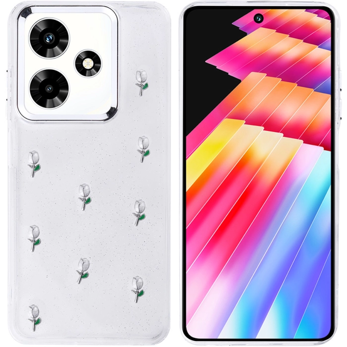 İnfinix Hot 30 Kılıf Airbag Tasarımlı Simli Şeffaf Zore Kutup Kapak - Lale