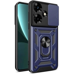 İnfinix Hot 30 Kılıf Zırhlı Standlı Silikon Sürgülü Kamera Korumalı Tank Kapak - Mavi