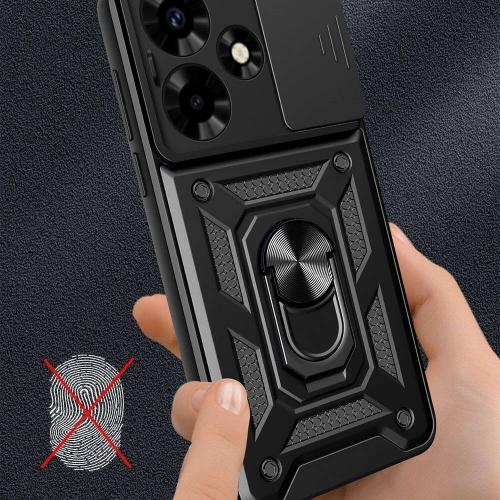 İnfinix Hot 30 Kılıf Zırhlı Standlı Silikon Sürgülü Kamera Korumalı Tank Kapak - Mavi