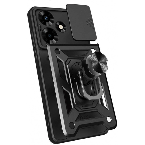 İnfinix Hot 30 Kılıf Zırhlı Standlı Silikon Sürgülü Kamera Korumalı Tank Kapak - Mavi