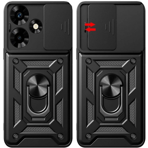 İnfinix Hot 30 Kılıf Zırhlı Standlı Silikon Sürgülü Kamera Korumalı Tank Kapak - Mavi