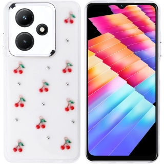 İnfinix Hot 30i Kılıf Airbag Tasarımlı Simli Şeffaf Zore Kutup Kapak - Kiraz