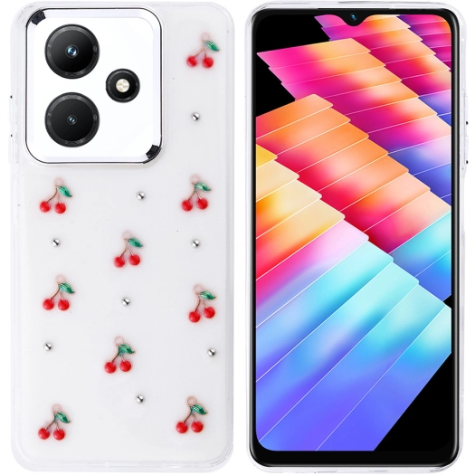 İnfinix Hot 30i Kılıf Airbag Tasarımlı Simli Şeffaf Zore Kutup Kapak - Kiraz