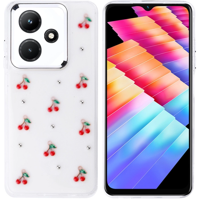 İnfinix Hot 30i Kılıf Airbag Tasarımlı Simli Şeffaf Zore Kutup Kapak - Kiraz