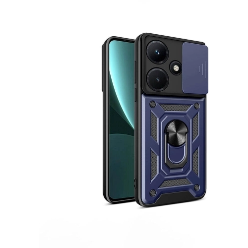 İnfinix Hot 30i Kılıf Zırhlı Standlı Silikon Sürgülü Kamera Korumalı Tank Kapak - Siyah