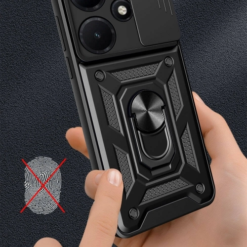 İnfinix Hot 30i Kılıf Zırhlı Standlı Silikon Sürgülü Kamera Korumalı Tank Kapak - Siyah