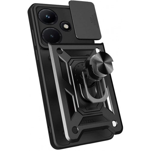 İnfinix Hot 30i Kılıf Zırhlı Standlı Silikon Sürgülü Kamera Korumalı Tank Kapak - Siyah