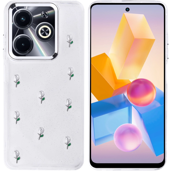 İnfinix Hot 40i Kılıf Airbag Tasarımlı Simli Şeffaf Zore Kutup Kapak - Lale