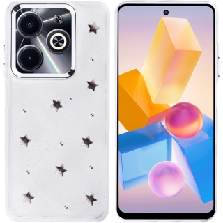 İnfinix Hot 40i Kılıf Airbag Tasarımlı Simli Şeffaf Zore Kutup Kapak - Yıldız
