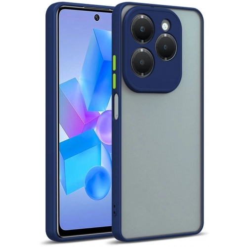 Infinix Hot 40i Kılıf Kamera Korumalı Arkası Şeffaf Mat Silikon Kapak - Lacivert