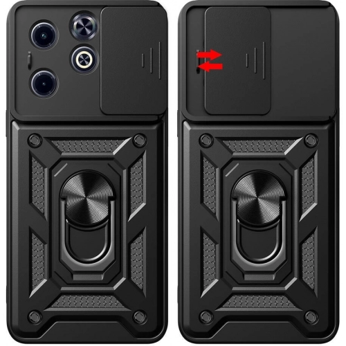 Infinix Hot 40i Kılıf Zırhlı Standlı Silikon Sürgülü Kamera Korumalı Tank Kapak - Mavi