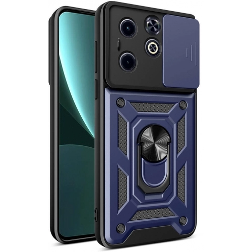 Infinix Hot 40i Kılıf Zırhlı Standlı Silikon Sürgülü Kamera Korumalı Tank Kapak - Siyah