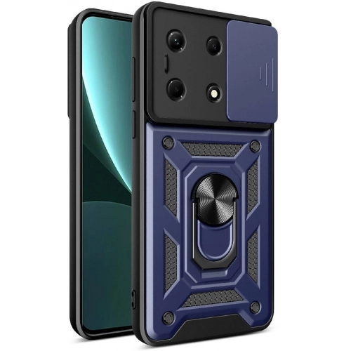 Infinix Note 30 Kılıf Zırhlı Standlı Silikon Sürgülü Kamera Korumalı Tank Kapak - Mavi