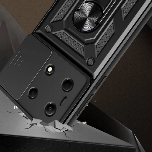 Infinix Note 30 Kılıf Zırhlı Standlı Silikon Sürgülü Kamera Korumalı Tank Kapak - Siyah