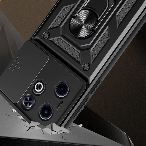 Infinix Smart 8 Kılıf Zırhlı Standlı Silikon Sürgülü Kamera Korumalı Tank Kapak - Mavi