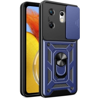 Infinix Zero 30 4G Kılıf Zırhlı Standlı Silikon Sürgülü Kamera Korumalı Tank Kapak - Mavi