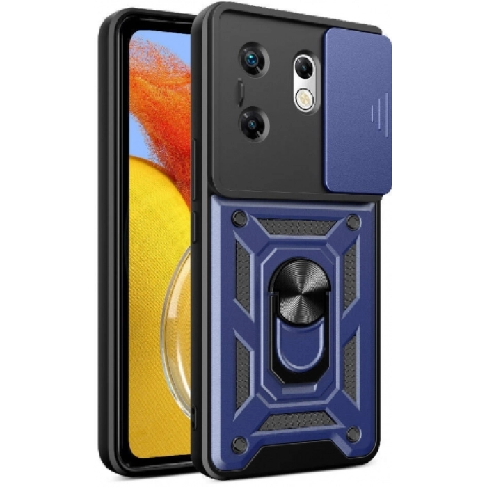 Infinix Zero 30 4G Kılıf Zırhlı Standlı Silikon Sürgülü Kamera Korumalı Tank Kapak - Mavi